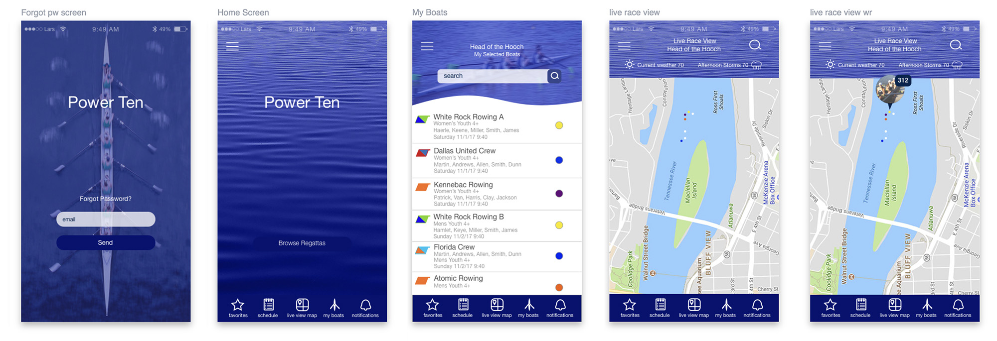 power ten rowing regatta app design